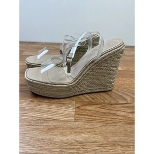 ASOS DESIGN Wide Fit Tasha Espadrille Wedges Sandals in Clear Womens 10 WIDE NEW